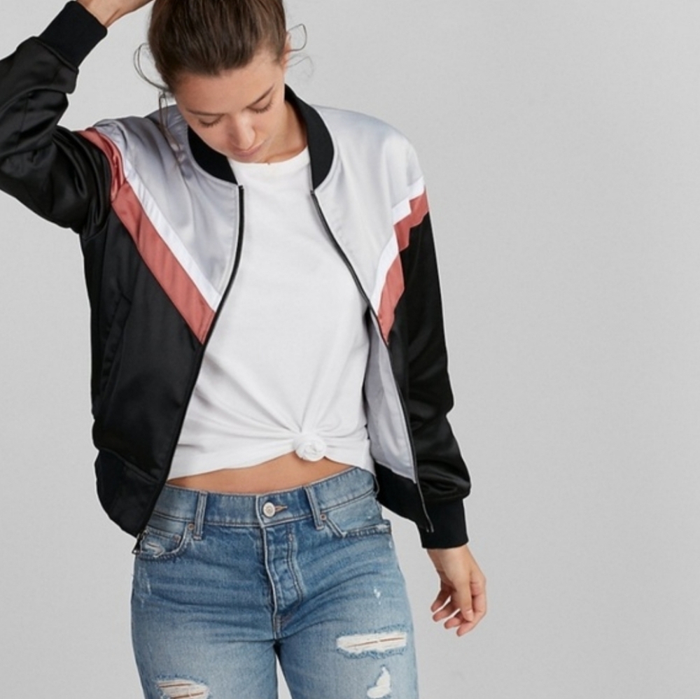 Express Colorblock Chevron Bomber Retro Jacket Women's Small